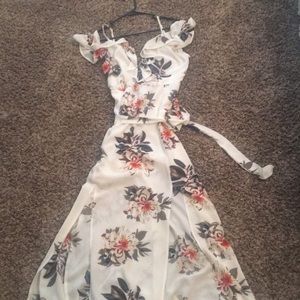 White floral maxi dress with 2 front slits